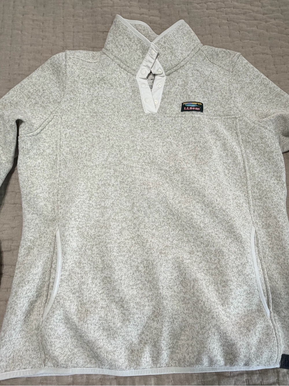 L.L. Bean Women's Heathered Cream Quarter-Snap Pullover